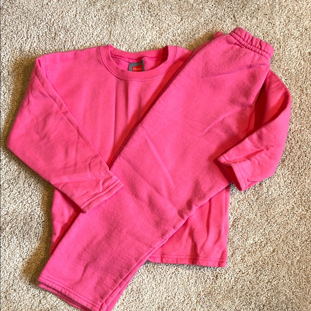 Hanes Kids Matching Set in Bright Pink